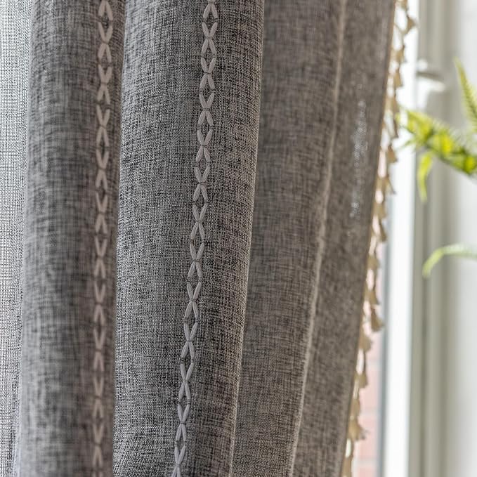 Sutuo Home Boho Curtains for Bedroom Living Room, Semi Blackout Privacy Linen - Image 4