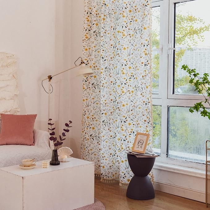 Sutuo Home Boho Curtain Semi-Blackout Vintage Florals Print Cotton Linen Fabric - Image 3