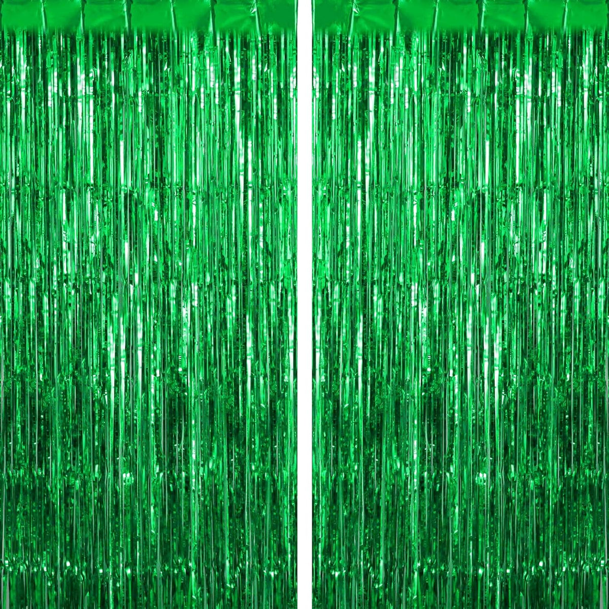 2 Pack Green Fringe Curtains Foil Shiny Fringe Backdrop Tinsel Door Streamers Foil Curtains for Birthday Wedding Engagement Bridal Shower Celebration Party Decorations Large