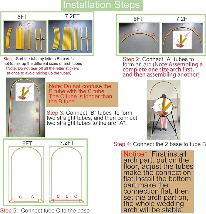 2 Pack Metal Arch Backdrop Stand 7.2FT, 6FT Wedding Balloon Floral Frame | - Image 8
