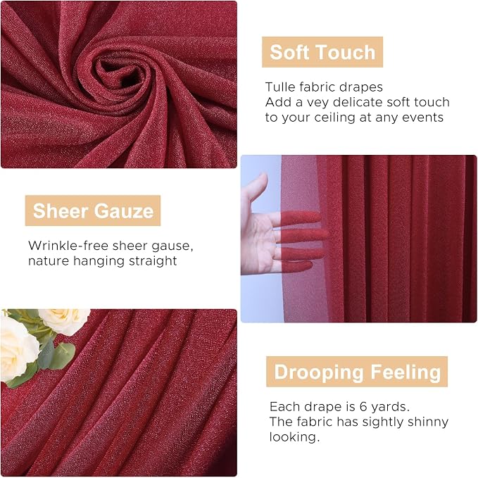 Wedding Arch Draping Fabric Backdrop Drapes 4 Panels, Burgundy | 28.7"x20FT - Image 2