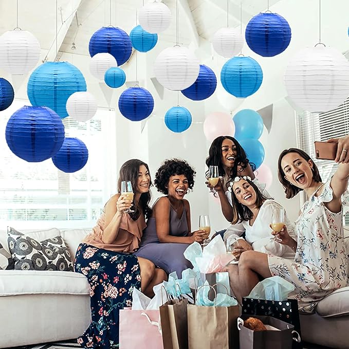 Blue Paper Lanterns Decorative, Hanging Round Paper Lantern Party Supplies - Image 7