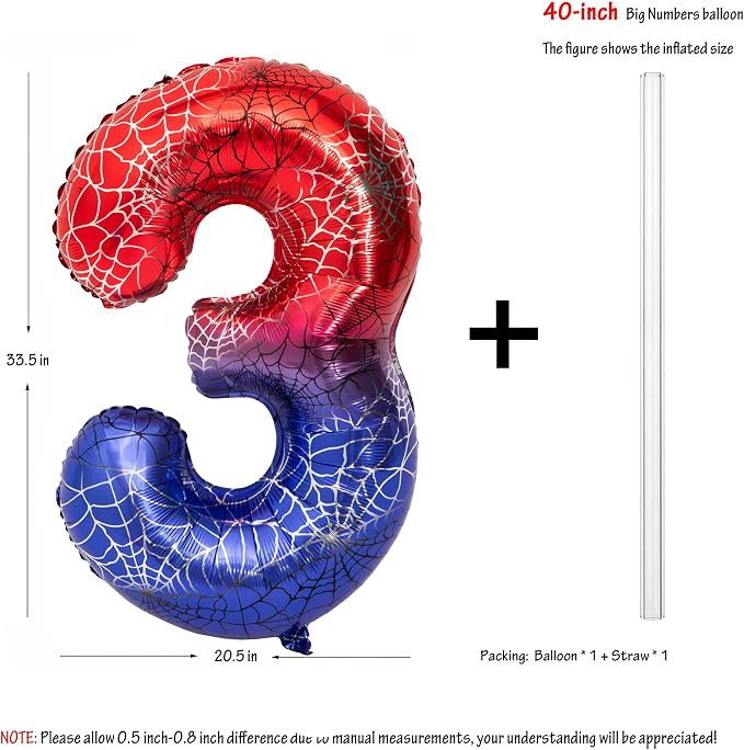 40 IN Red Blue Gradient Number 3 Balloon Large Digital 3 Foil Balloon | - Image 2