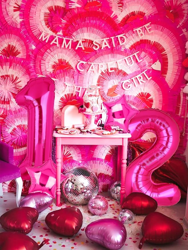 40 Inch Number Balloon Hot Pink 21 Set Pink 12th 21st Birthday Decor 10Pcs | - Image 3