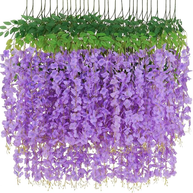 36 Pack Wisteria Hanging Flowers, 3.6 Feet/Pcs Purple Wisteria Artificial by Waipfaru
