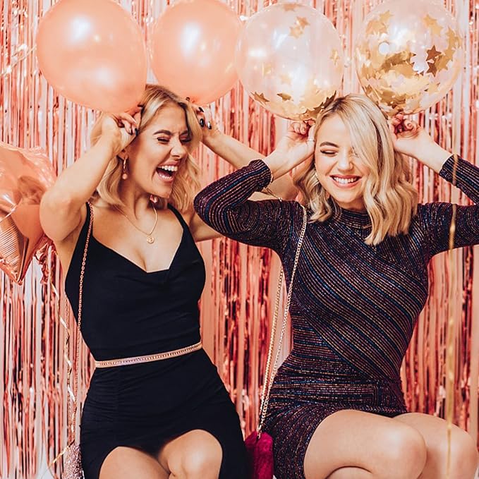 2 Pack Rose Gold Backdrop Birthday Decorations Foil Curtain Bachelorette Party - Image 2