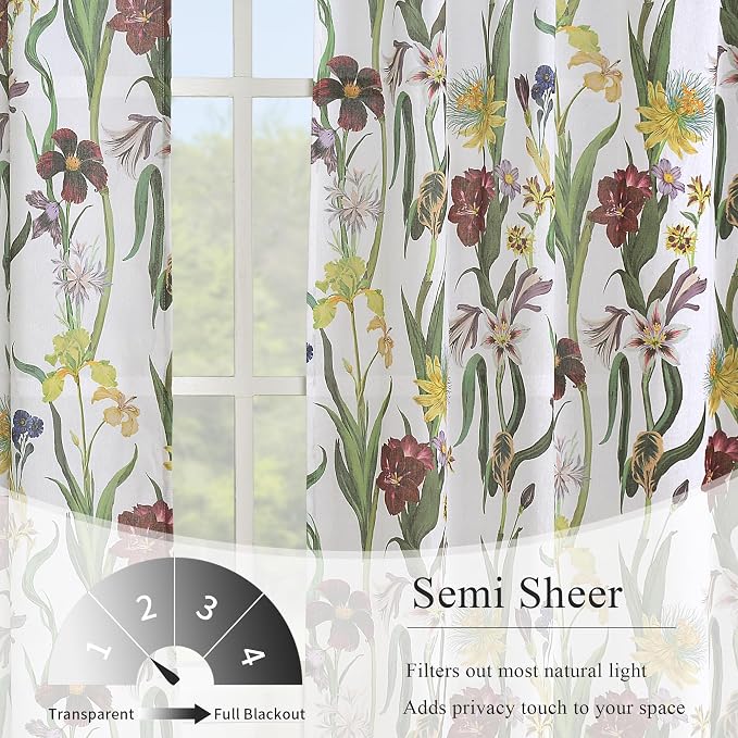 Schweek White Floral Curtains 84 Inch Long 2 Panels - Image 3