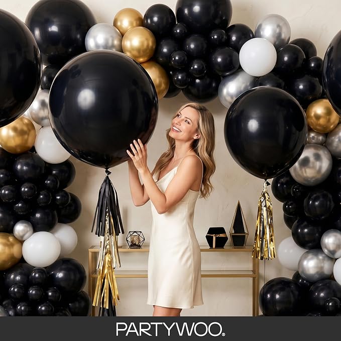 PartyWoo Black Balloons 127pcs Matte Black Latex Balloons Different Sizes | 36 - Image 9
