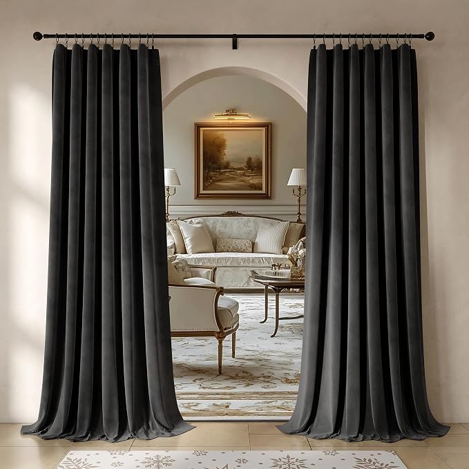 Beauoop Velvet Curtains for Bedroom Living Room Black 52x96 2 Panels | Soft by Beauoop