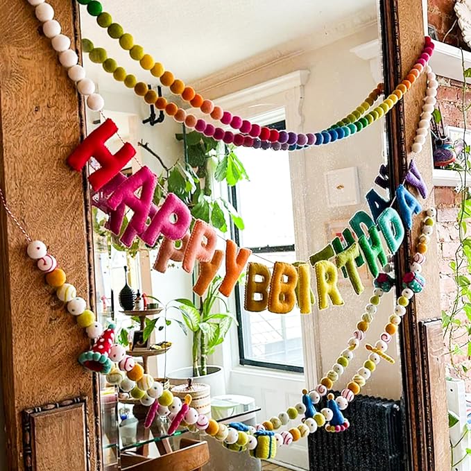 Colorful Wool Felt Ball Banner Garland, Handmade Rainbow Pom Pom Garland | 6.56 - Image 8