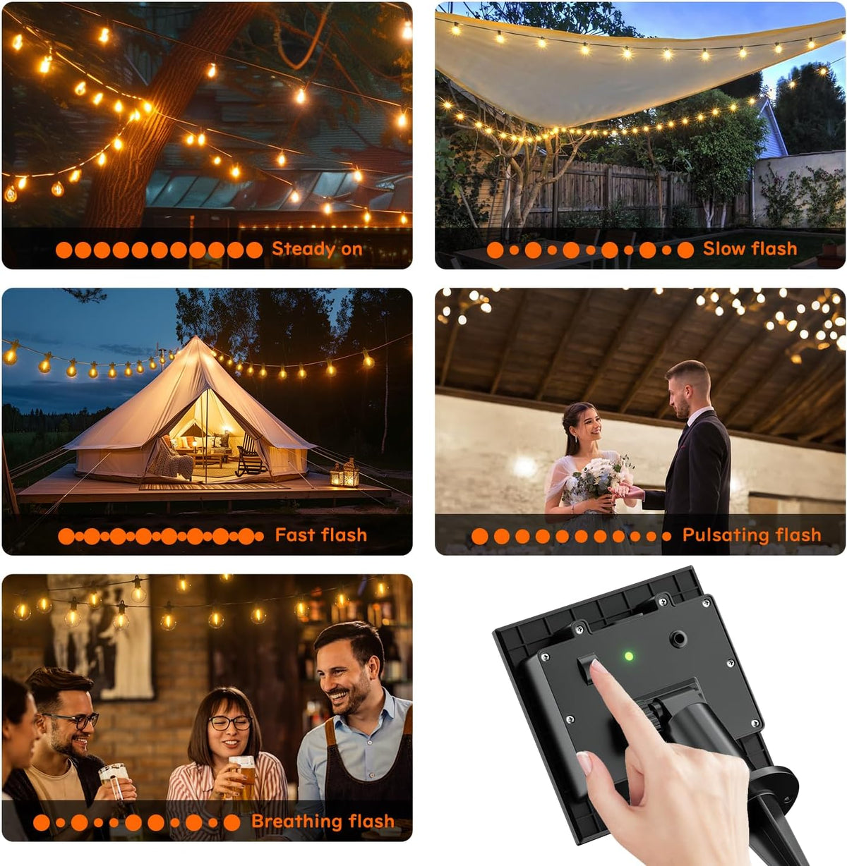 Kawaya Outdoor String Lights, LED Patio Light, Shatterproof Edison Globe Bulbs - IP65 Waterproof Dimmable Hanging Lights (Solar 31FT(15 Bulbs))