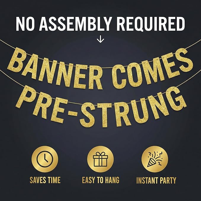 Pre-Strung Goodbye Tension Hello Pension Silver Glitter Banner - Image 5