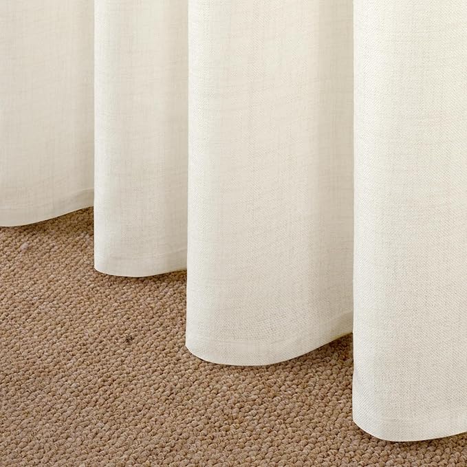 YoungsTex Ivory Linen Curtains 40 Inch Length, Kitchen Window Drapes Light - Image 7