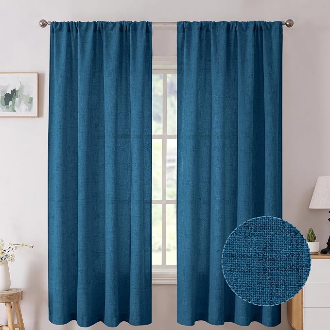 Tollpiz Short Linen Curtain Living Room Rod Pocket Semi Sheer Curtains Burlap by Tollpiz