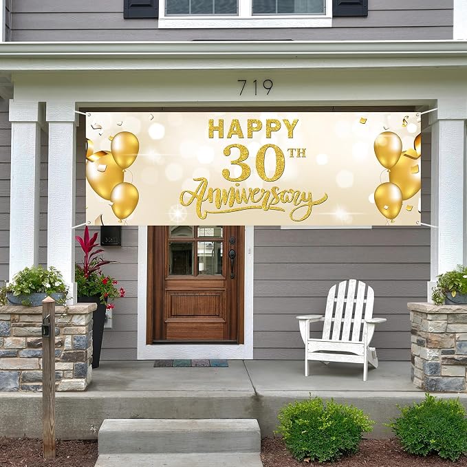 Large Happy 30th Anniversary Banner Thirty Themed Garden Backdrop Banner - Image 4