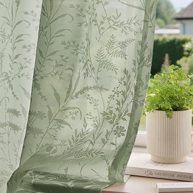 Anmao Sage Green Semi Sheer Light Filtering Curtains 72 Inches Long 2 Panels by Anmao