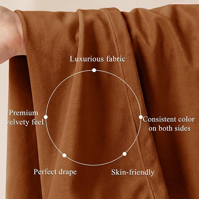 Burnt Orange Velvet Curtains Back Tab Extra Long, Window Back Tab Extra Long - Image 4