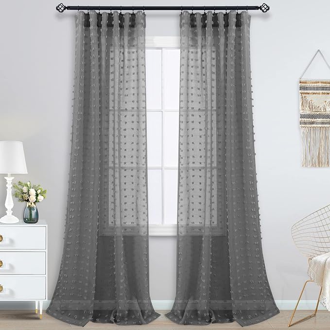 96 Inch Gray Sheer Curtains for Living Room Bedroom 2 Panels Set Back Tab Rod - Image 7