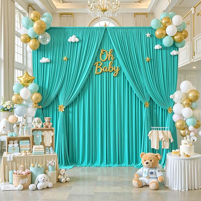 50x12 ft Turquoise Backdrop Curtains - Image 5