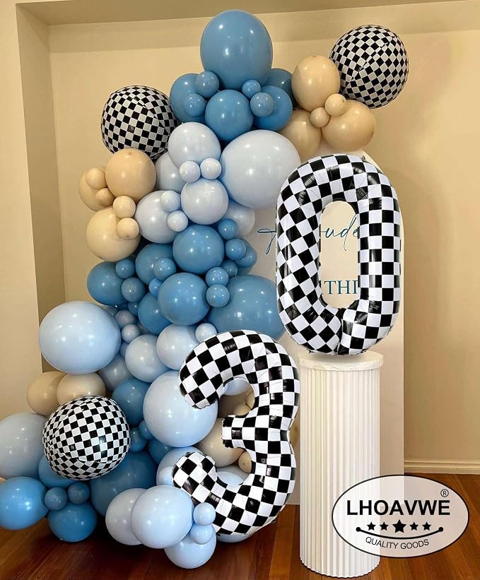 Checkered Number 4 Balloons 40 Inch Giant Race Car Checkered 4 Balloons - Image 7