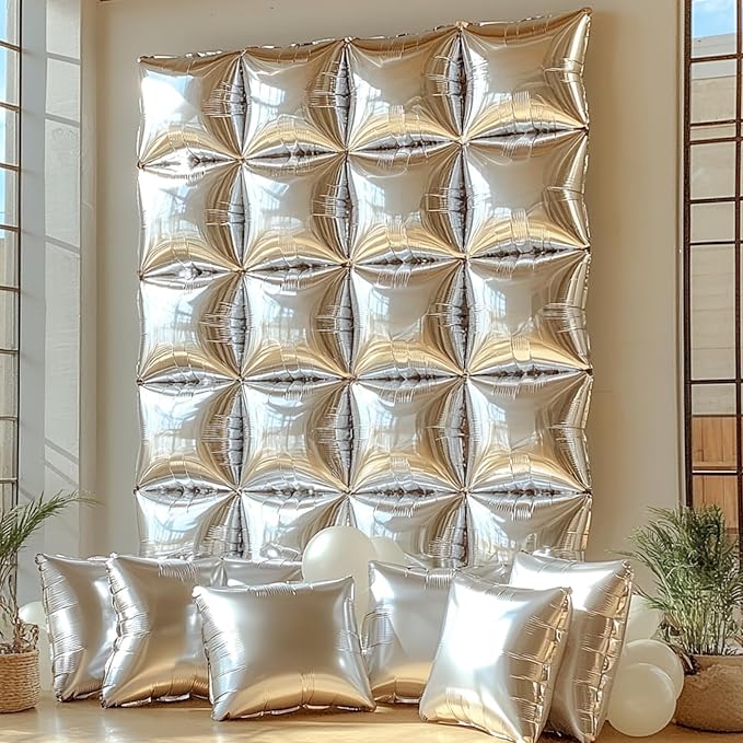 NISOCY 36PCS Metallic Silver Square Foil Balloons Wall Backdrop | Double Sided - Image 5
