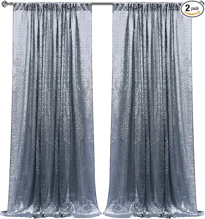Sugargirl Black Silver Sequin Backdrop Curtain 2 Panels 2FTx8FT Glitter Black by Sugargirl