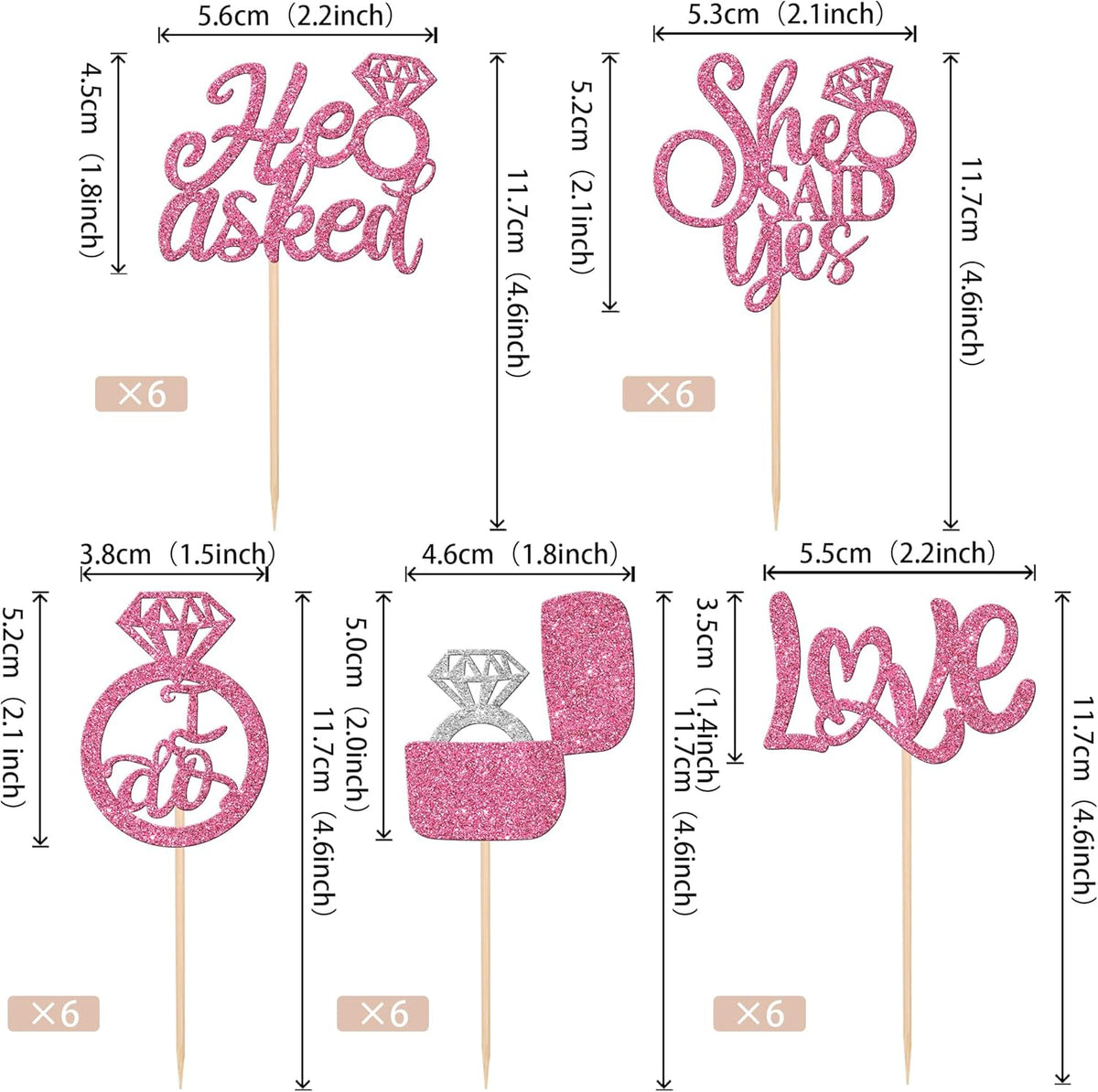 30 PCS He Asked She Said Yes Cupcake Toppers Diamond Ring Cupcake Picks Love I Do Cake Picks for Wedding Enaggement Bridal Shower Party Cake Decorations Supplies Pink