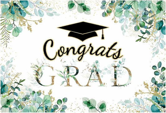 Funnytree 82" x 59" Greenery Graduation Backdrop Congrats Grad Class of 2026 by Funnytree