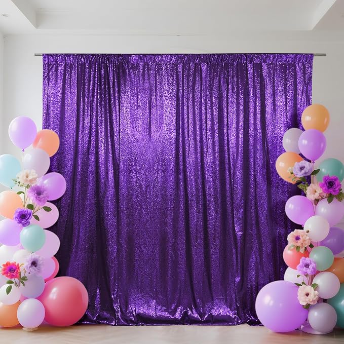 SquarePie 8x10ft Purple Sequin Backdrop, High Density Non-Transparent Glitter by SquarePie