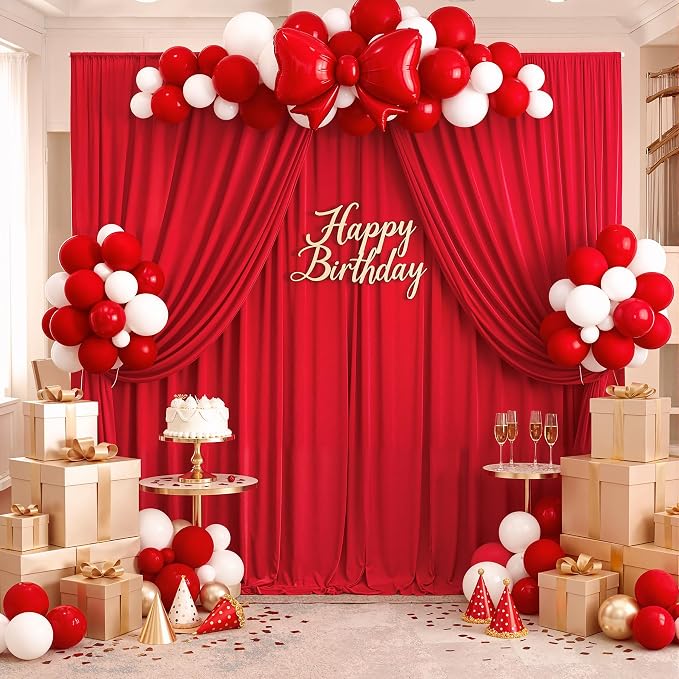 40ft x 10ft Wrinkle Free Red Backdrop Curtains - Image 5