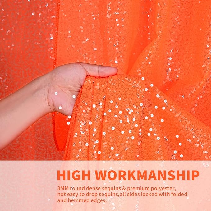 Orange Party Decor Sequin Curtains 4Pcs 2FTx8FT Halloween Photo Backdrop - Image 4