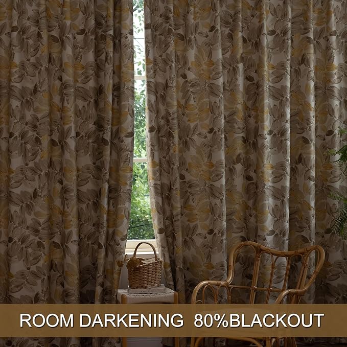 SUOUO Blackout Curtains for Bedroom Patterned Vintage Brown Leaf Room Darkening - Image 7