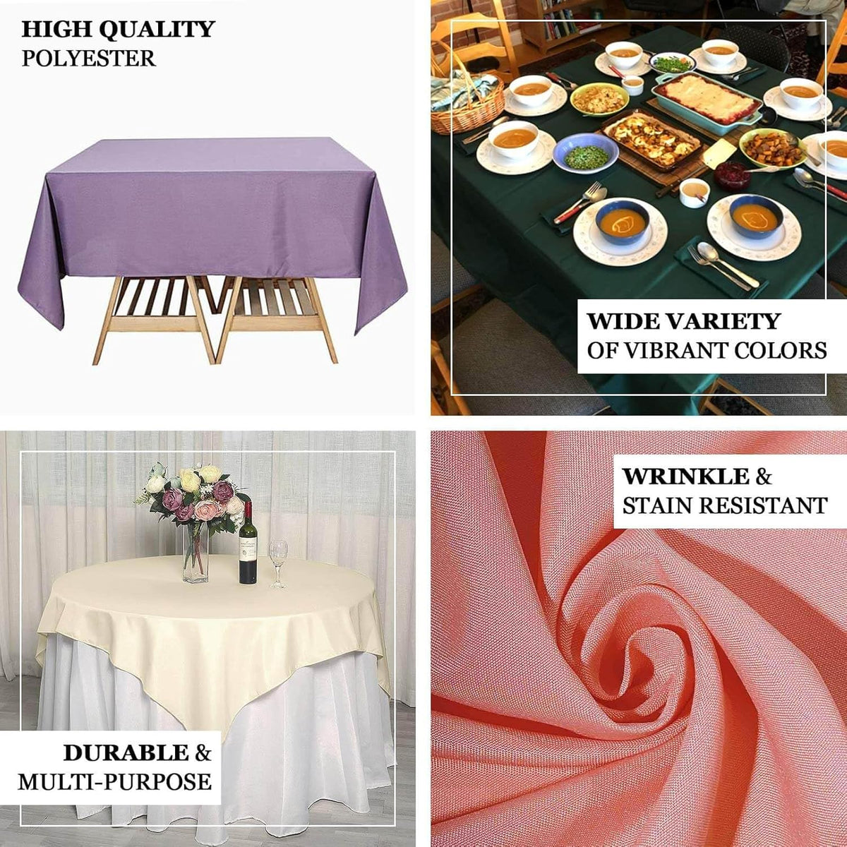Efavormart 70" Premium Square Polyester Tablecloth for Wedding Kitchen Dining Events - Blue