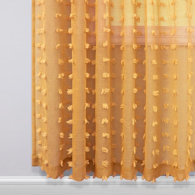 Boho Back Tab Sheer Mustard Yellow Curtains 96 Inches Long - Image 5