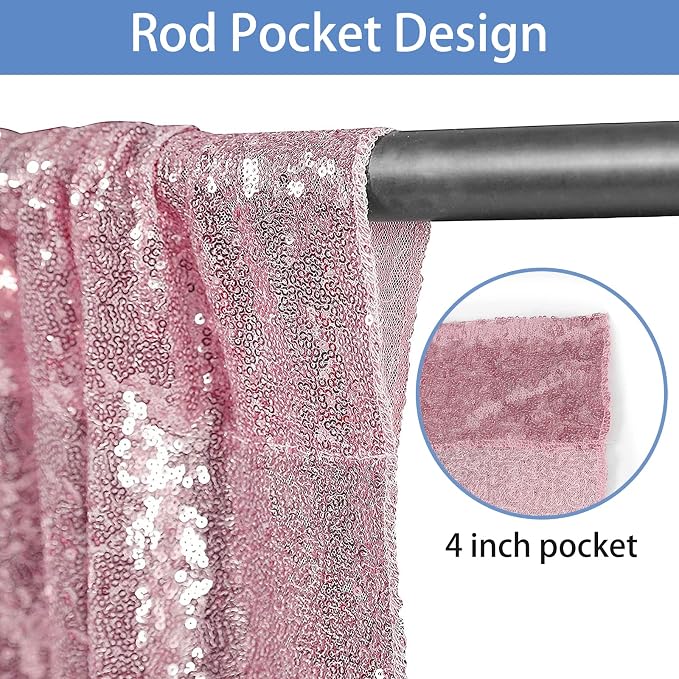 Hahuho Rose Pink Sequin Backdrop Curtain, Banquet Decoration（6 Panels, 2FT x 8FT - Image 2