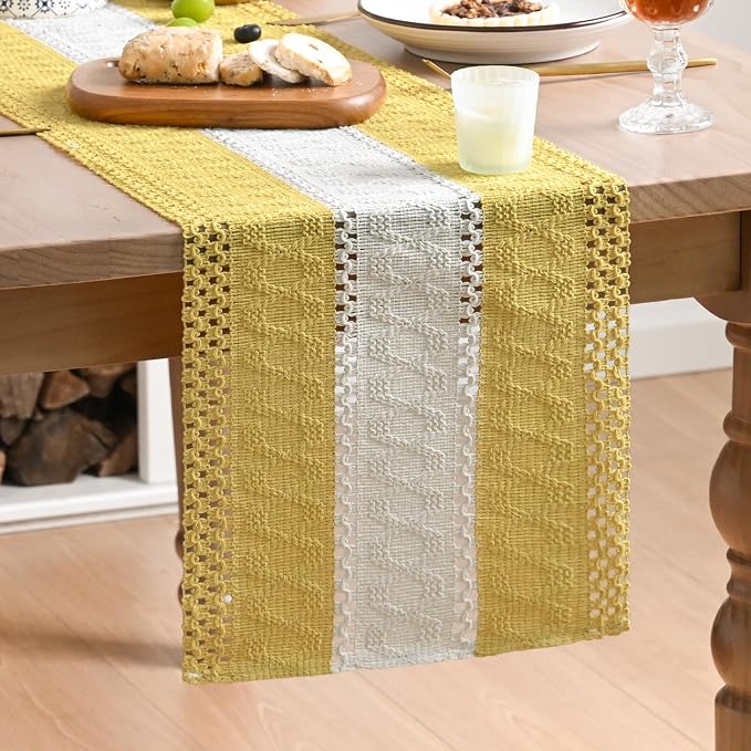 Artoid Mode Yellow Farmhouse Woven Table Runner 12x120 Inch | Holiday Rustic by ArtoidMode