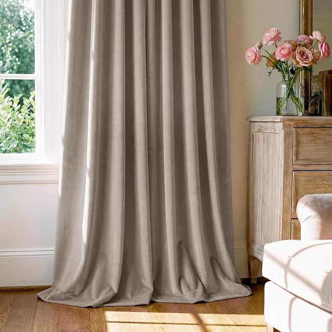 Camel Beige Velvet Curtains for Decor Extra Long, Light Blocking, Summer Heat - Image 7