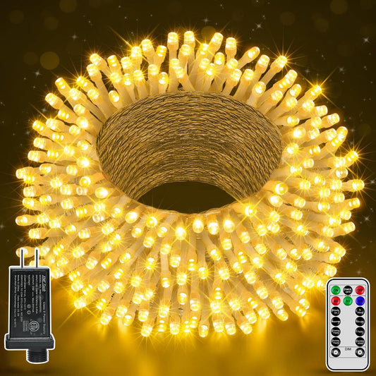196 FT 600 LED Christmas Lights Outdoor Waterproof, Warm White Christmas Lights with Remote, String Lights for Xmas Party Classroom Wedding Holiday Decor