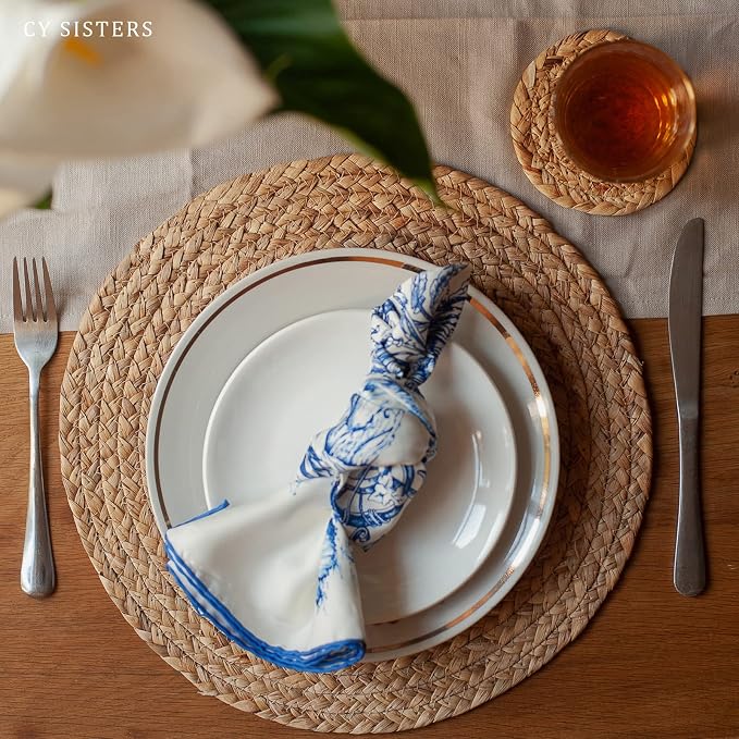 Round Woven Placemats Set of 4, Natural Water Hyacinth Place mats, 13.5 Inch - Image 8
