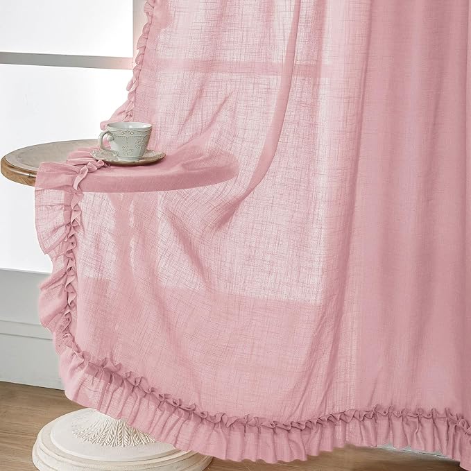 TERLYTEX Blush Pink Linen Ruffle Curtains - Image 6
