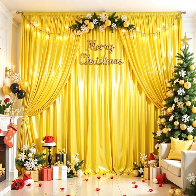 20x10ft Yellow Gold Glitter Backdrop Curtain - Image 8