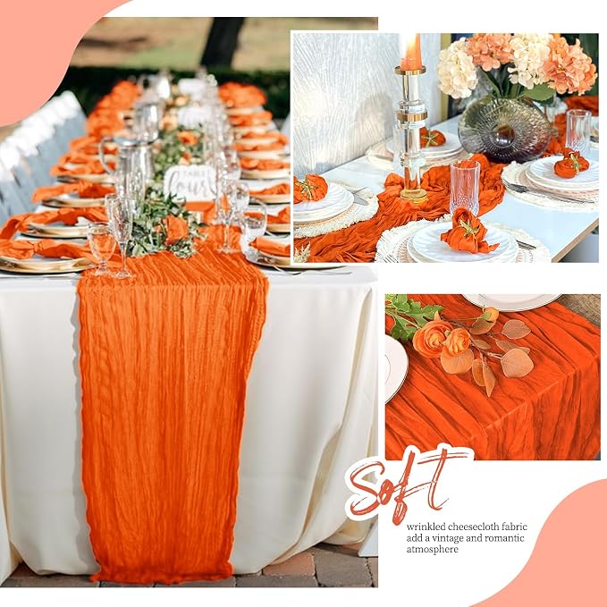 12 Pack Orange Cheesecloth Table Runner 17x108 Inch Semi Sheer Boho Gauze - Image 6