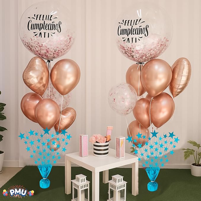 PMU 3 Pack Bursting Star Metallic Foil Spray Centerpiece- Turquoise Balloon - Image 6