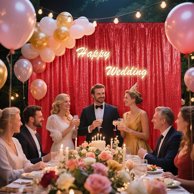 SquarePie 8x10ft Red Sequin Backdrop, High Density Non-Transparent Glitter - Image 2