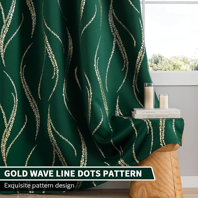 Yakamok Emerald Green Curtains for Livingroom Foil Print W42 x L54-inch | - Image 6