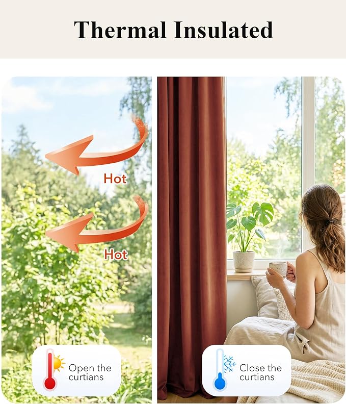 Rust Red Velvet Curtains Extra Long - Image 6
