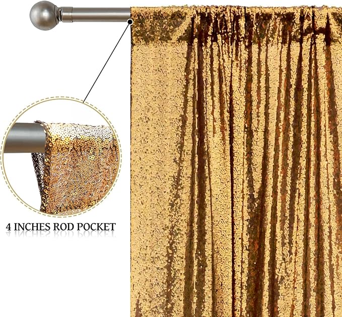 Sugargirl Black Gold Sequin Backdrop Curtain 4 Panels 2FTx8FT Glitter Black - Image 5
