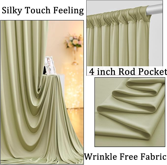 20ft x 10ft Wrinkle Free Sage Green Backdrop Curtains - Image 2