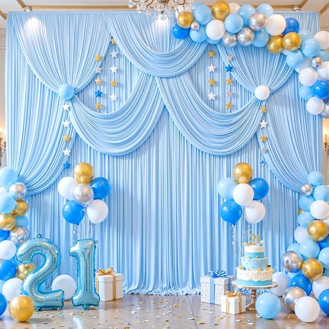 6 Panels Baby Blue Backdrop Curtains - Image 9