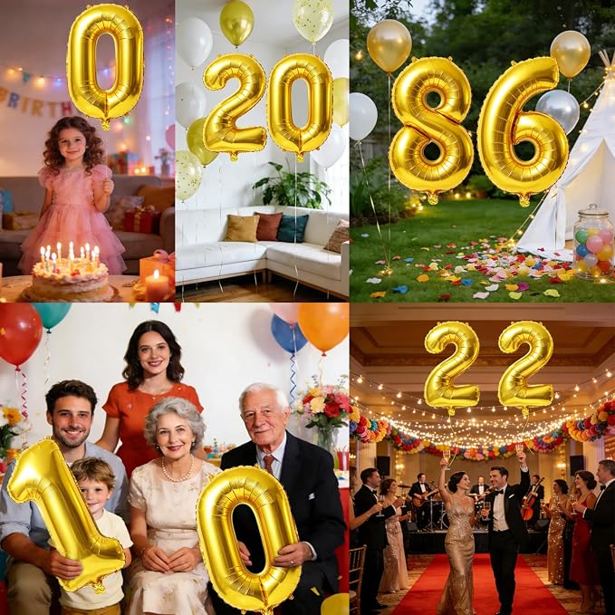 40 Inch Number 86 Balloons for 86th Birthday Party Decorations, 0-100 Gold - Image 7